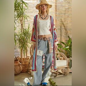 ❤️‍🔥FINAL PRICE❤️‍🔥POL Colorful Boho Crochet Cardigan